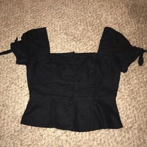 UO Black Linen Crop Top
